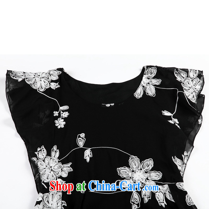 The tower, summer 2015 new, larger female Korean version the FAT and FAT MM thick sister Sau San video thin embroidered fly cuff softness large short-sleeved dresses black 3 XL recommendations 150 - 165 jack, the Lai, and shopping on the Internet