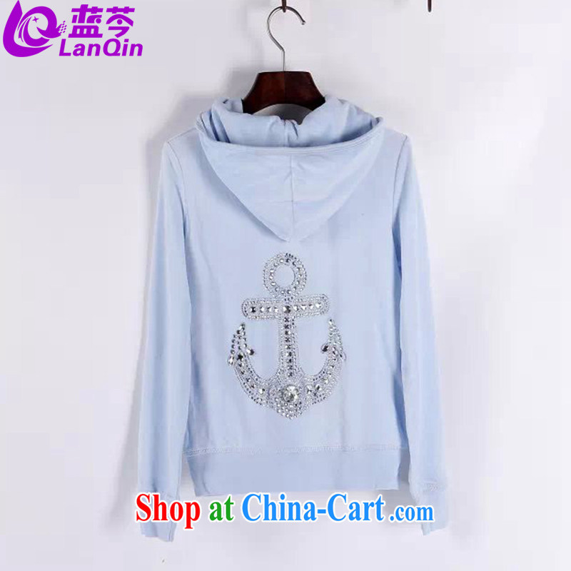The Superintendent 2015 spring and summer sweater girl velvet Sport Kits female long-sleeved shorts sexy attractive parquet drill high-end quality larger girls spring and summer leisure set light blue XL, the Superintendent (lanqin), online shopping