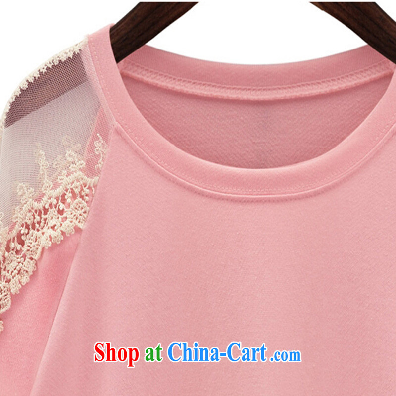 First economy 2015 declared the United States and Europe, female spring new thick mm sweet loose solid knitted T-shirt long-sleeved T-shirt lace T-shirt C 1511/pink 5 XL 180 - 200 jack, the European (WANGYI), online shopping