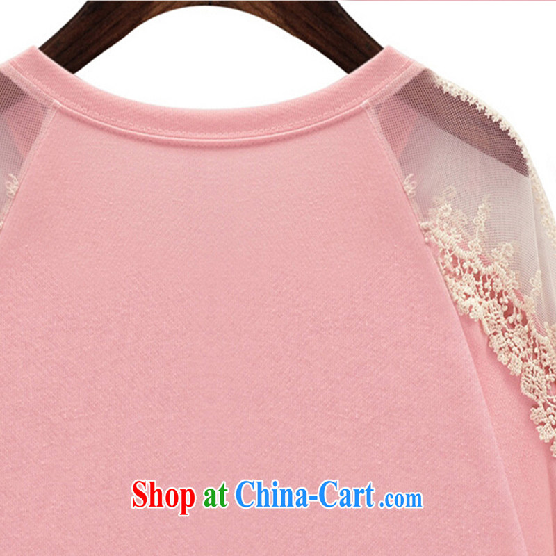 First economy 2015 declared the United States and Europe, female spring new thick mm sweet loose solid knitted T-shirt long-sleeved T-shirt lace T-shirt C 1511/pink 5 XL 180 - 200 jack, the European (WANGYI), online shopping