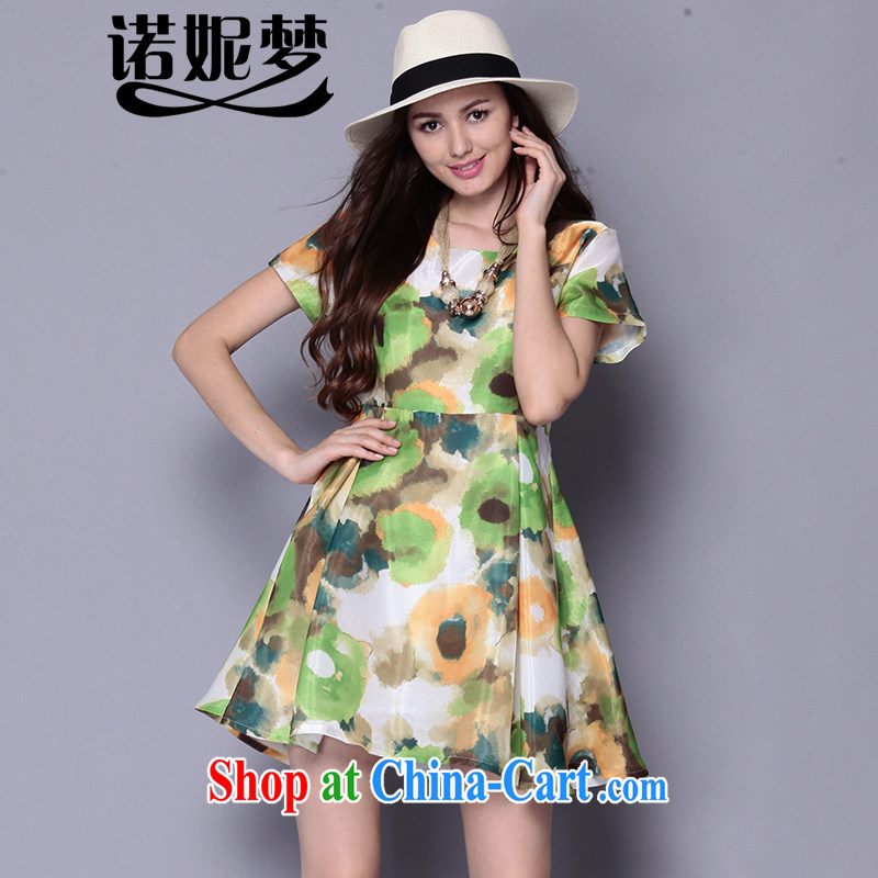 The Connie was a high-end European and American elegant stamp snow woven dresses 2015 new summer is indeed the XL female 200 Jack video thin short-sleeved skirt J 1076 flower green XXXXXL