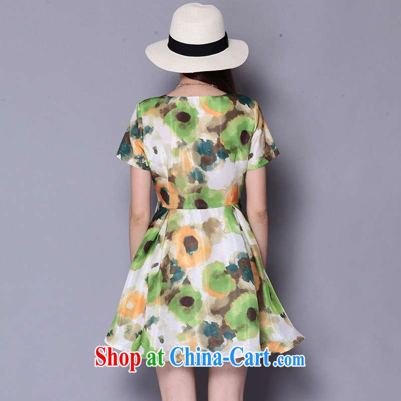 The Connie was a high-end European and American elegant stamp snow woven dresses 2015 new summer is indeed the increase, female 200 Jack video thin short-sleeved skirt J 1076 flower green XXXXXL, Anne's dream, shopping on the Internet