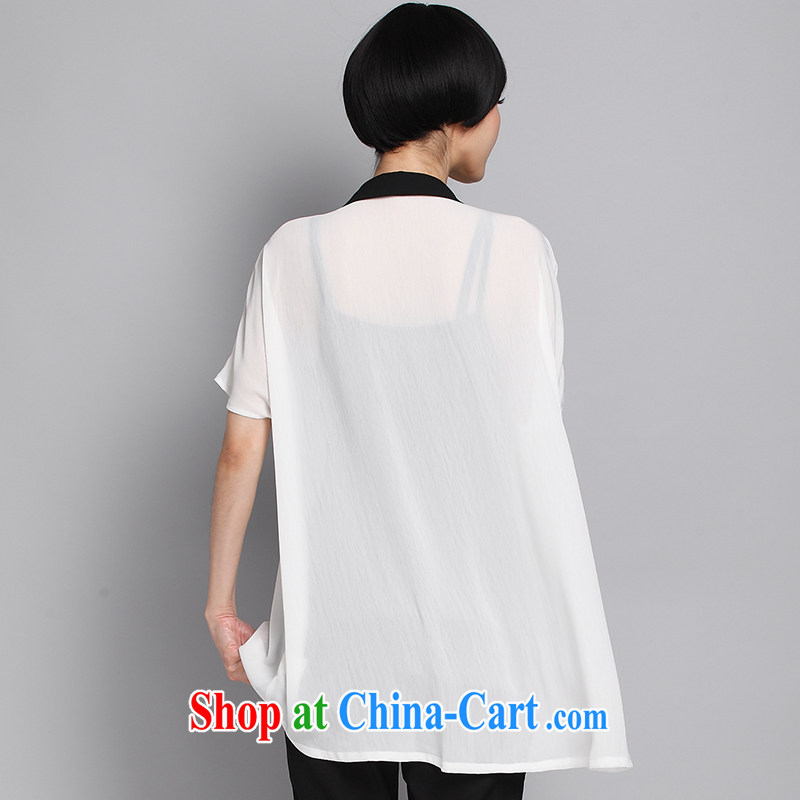 Of 200 Of The jack is indeed increasing, female fat mm summer, long, turn the collar short-sleeve woven snow white shirt the shirt loose 1356 large white code 5 200 XL around jack, Director (Smeilovly), shopping on the Internet