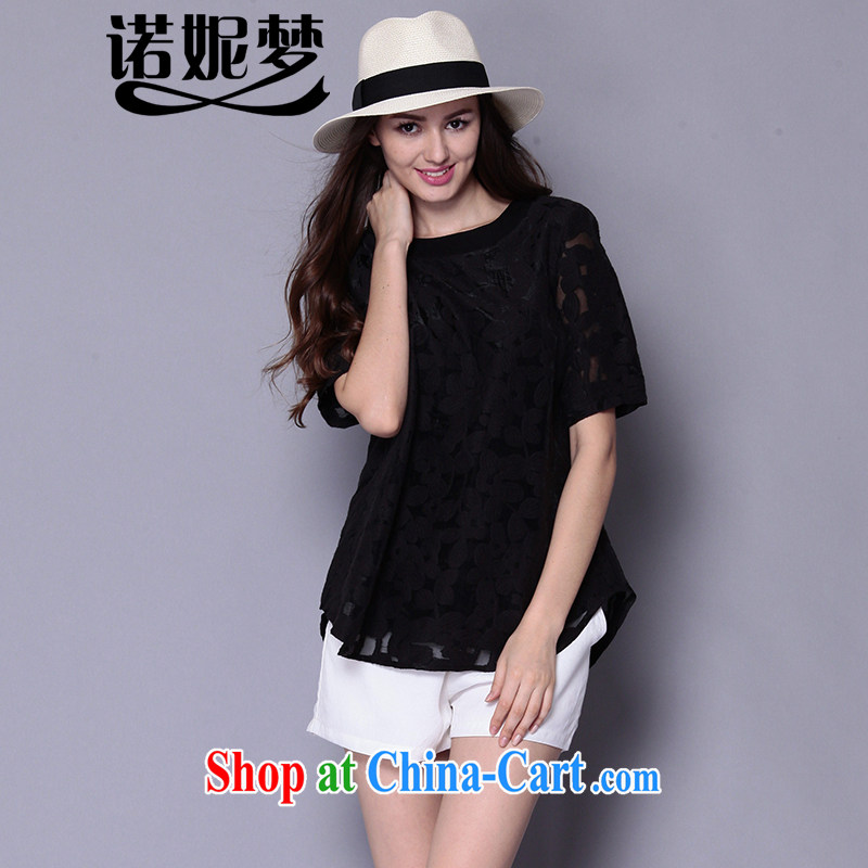 Connie's dream high-end in Europe and indeed the XL female 200 Jack 2015 summer New Style European root yarn solid color loose short-sleeved T-shirt girl J 218 black XXXL