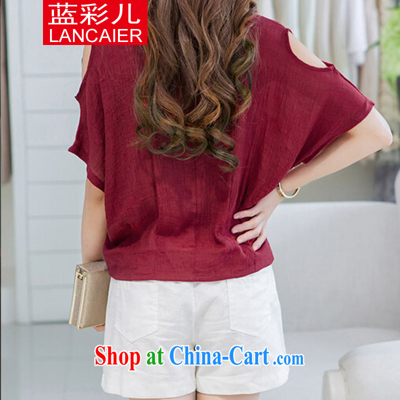 Blue colored Children Summer stylish Korean version the code your shoulders short-sleeved cotton the T-shirt with white shorts two-piece lounge suite wine red S, blue color (Lancaier), online shopping