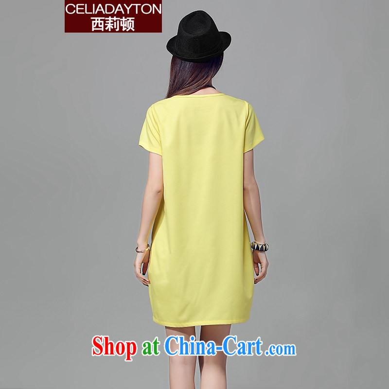 Ms. Cecilia Clinton's large, female 2015 mm thick summer new Korean version relaxed simplicity and Ethnic Wind short-sleeved snow-woven dresses thick sister lady stylish even skirt yellow XXXXL, Cecilia Medina Quiroga (celia Dayton), online shopping