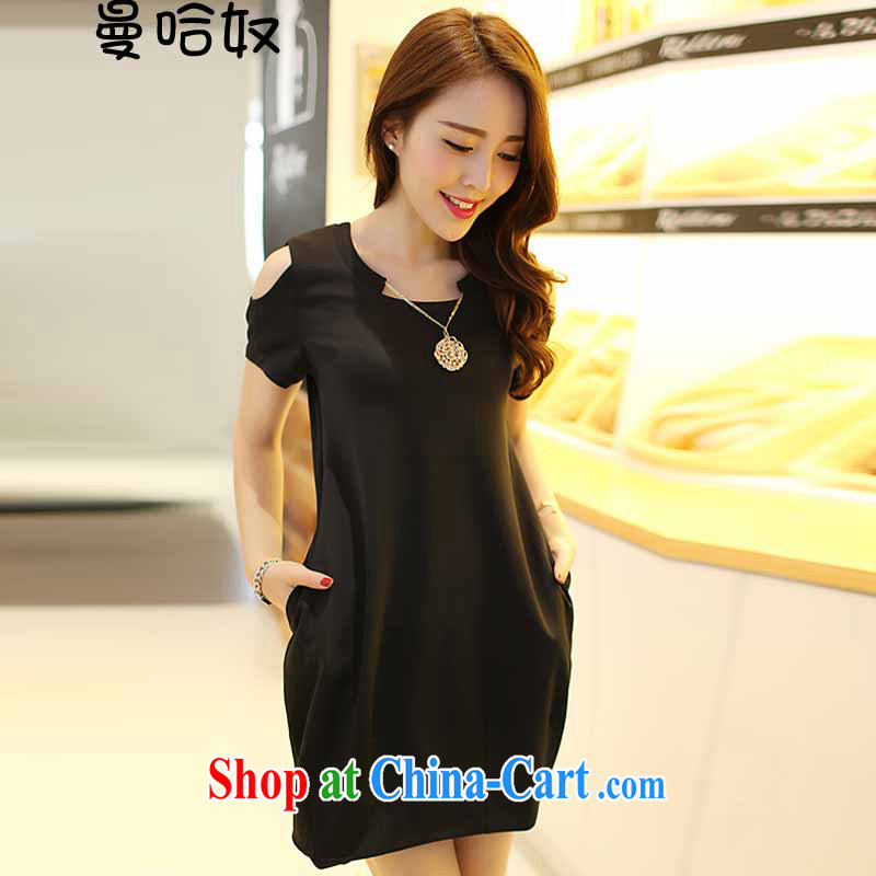 Cayman, slavery 2015 summer new thick mm and indeed increase, female Korean version of the new graphics thin beauty thick sister short-sleeved dresses black XXXL