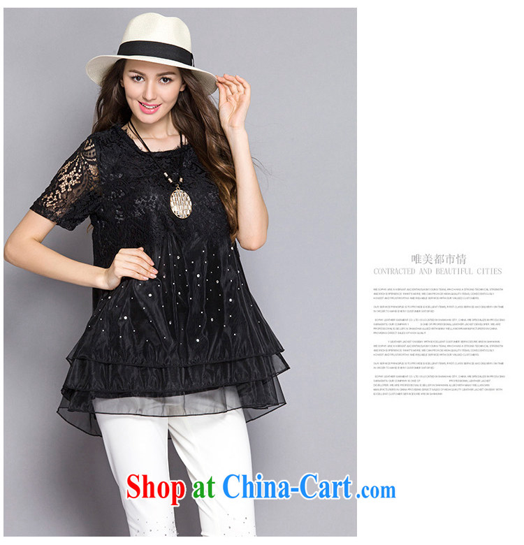 Connie's dream in Europe high-end lace stitching loose short-sleeved T-shirt girls and indeed increase, female 200 Jack summer 2015 new long T-shirt J 669 black XXXXXL pictures, price, brand platters! Elections are good character, the national distribution, so why buy now enjoy more preferential! Health