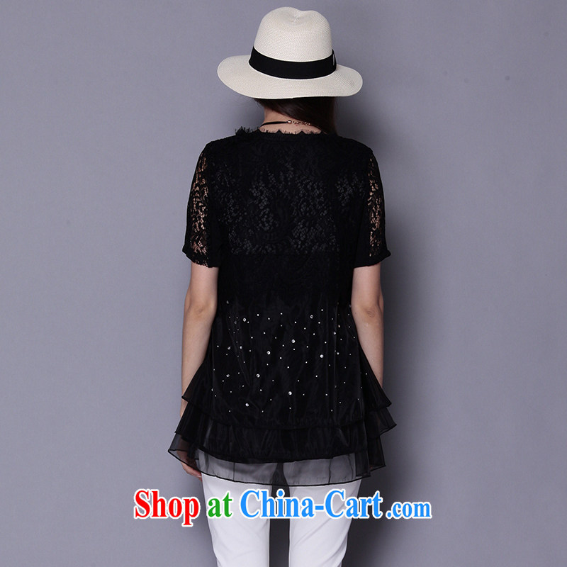 Connie's dream European and American high-end lace stitching loose short-sleeved T-shirt girls and indeed XL female 200 Jack summer 2015 new long T-shirt J 669 black XXXXXL, Connie dreams, and shopping on the Internet
