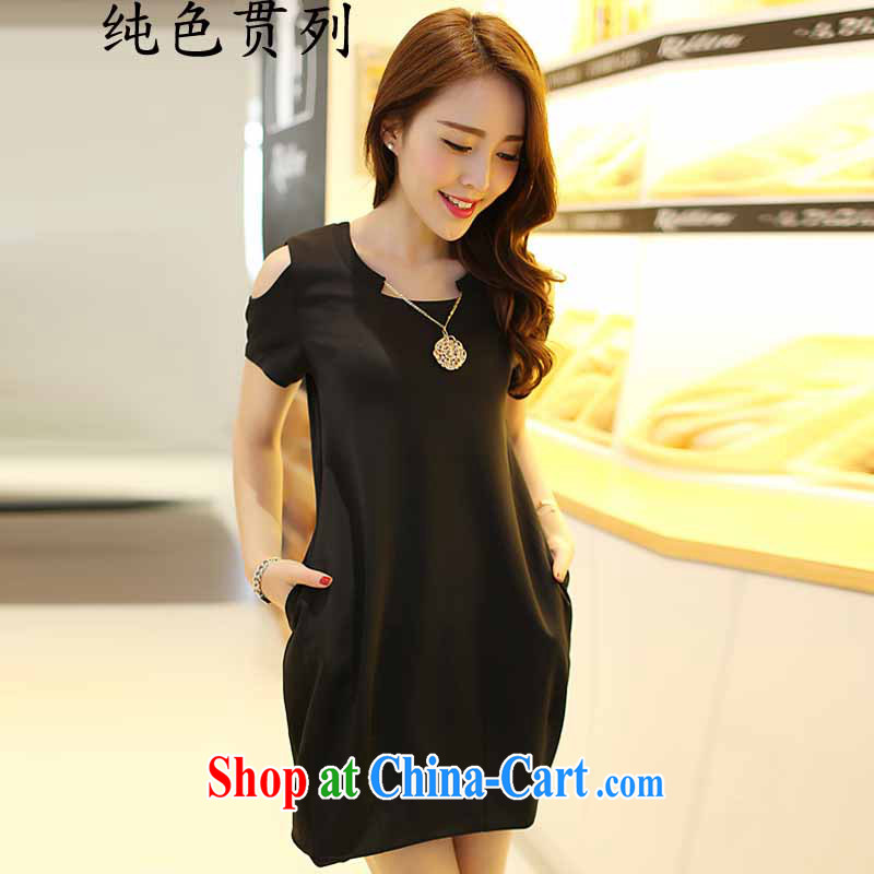 Pure color has always list summer 2015 new thick mm and indeed increase, female Korean version of the new graphics thin beauty thick sister short-sleeved dresses black XXXL