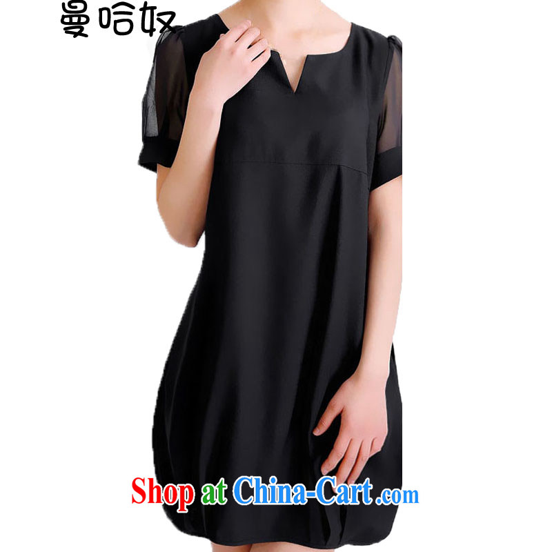 Cayman, slavery 2015 summer new, larger clothes, long, thick MM Korea and indeed increase short-sleeved snow woven dresses black XXXXL