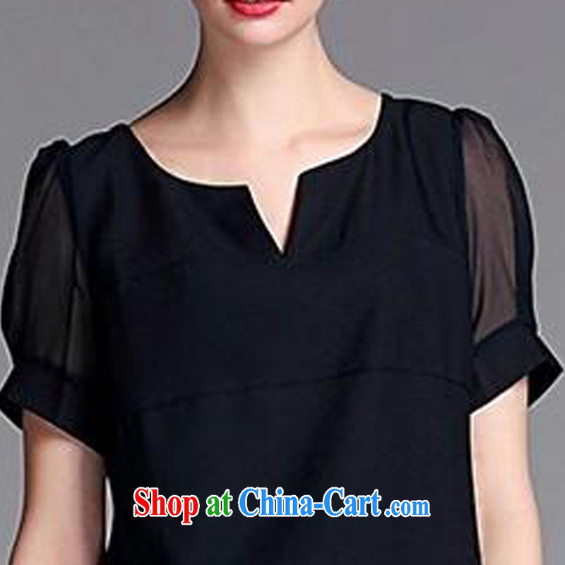 Cayman, slavery 2015 summer new, large, female, long, thick MM Korea and indeed increase short-sleeved snow woven dresses black XXXXL, the slave (Manhanu), shopping on the Internet