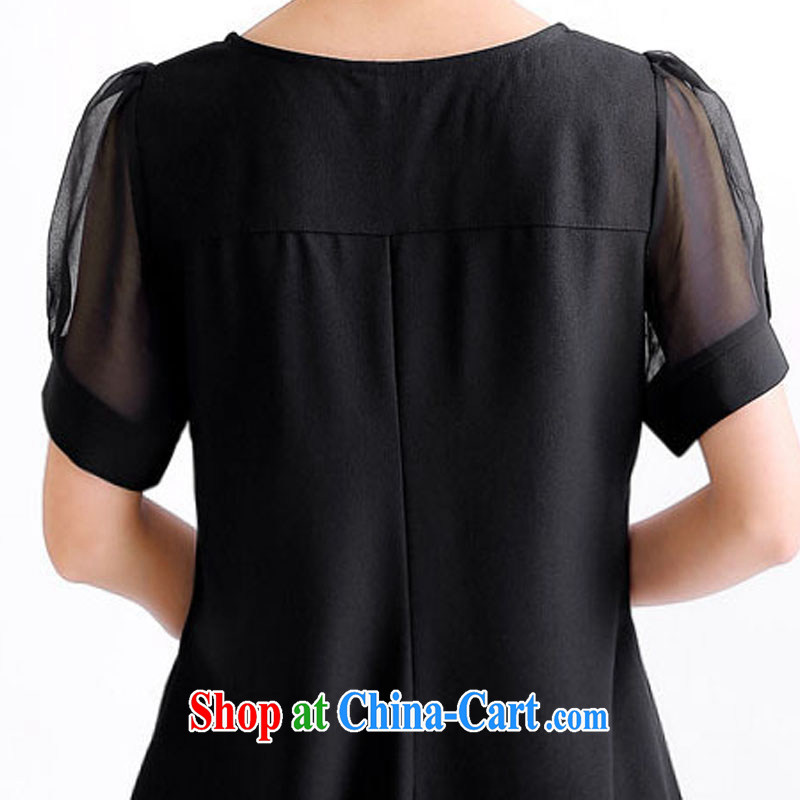 Cayman, slavery 2015 summer new, large, female, long, thick MM Korea and indeed increase short-sleeved snow woven dresses black XXXXL, the slave (Manhanu), shopping on the Internet