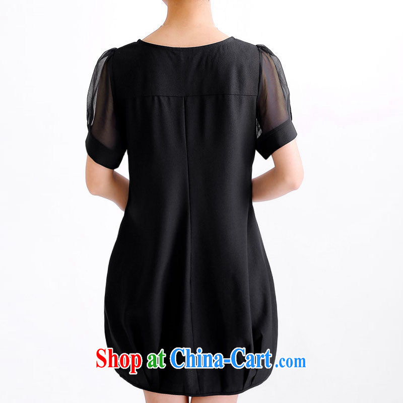 Pure color has always been the 2015 summer new, larger clothes, long, thick MM Korea and indeed increase short-sleeved snow woven dresses black XXXL, solid color consistent, and, on-line shopping