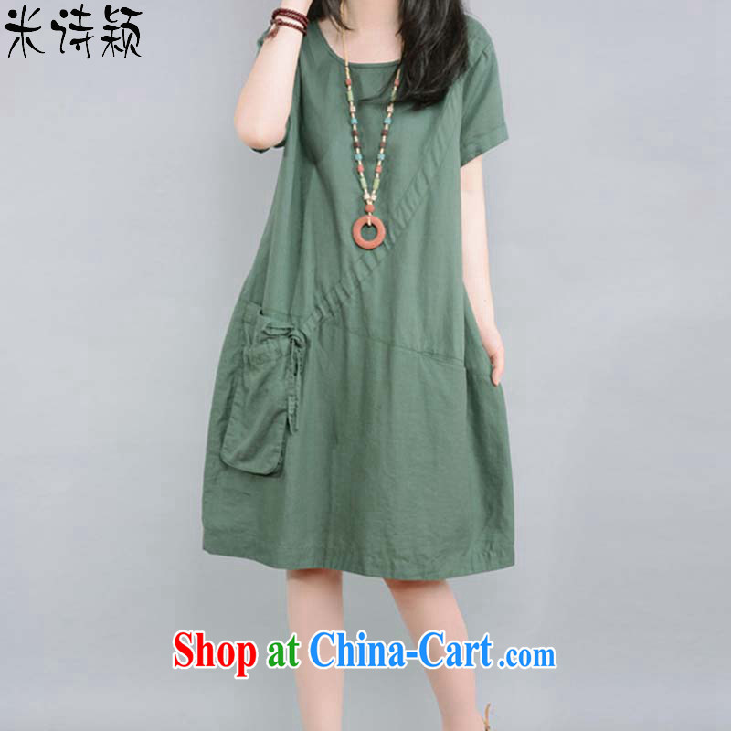 M poetry from summer 2015 new dress code the female round-collar short-sleeve cotton Ma dresses summer 1099 green XXL