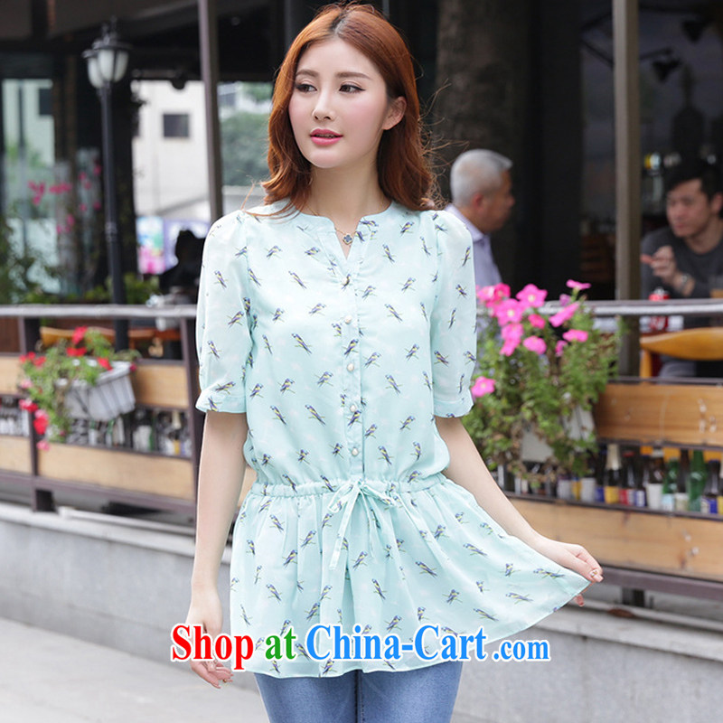 Song Meng Yin Yue XL girls summer wear new Korean short-sleeve small bird stamp graphics thin ice woven shirts R 1195 green 3 XL (150 - 165 ) jack, Song had Yin Yue, shopping on the Internet