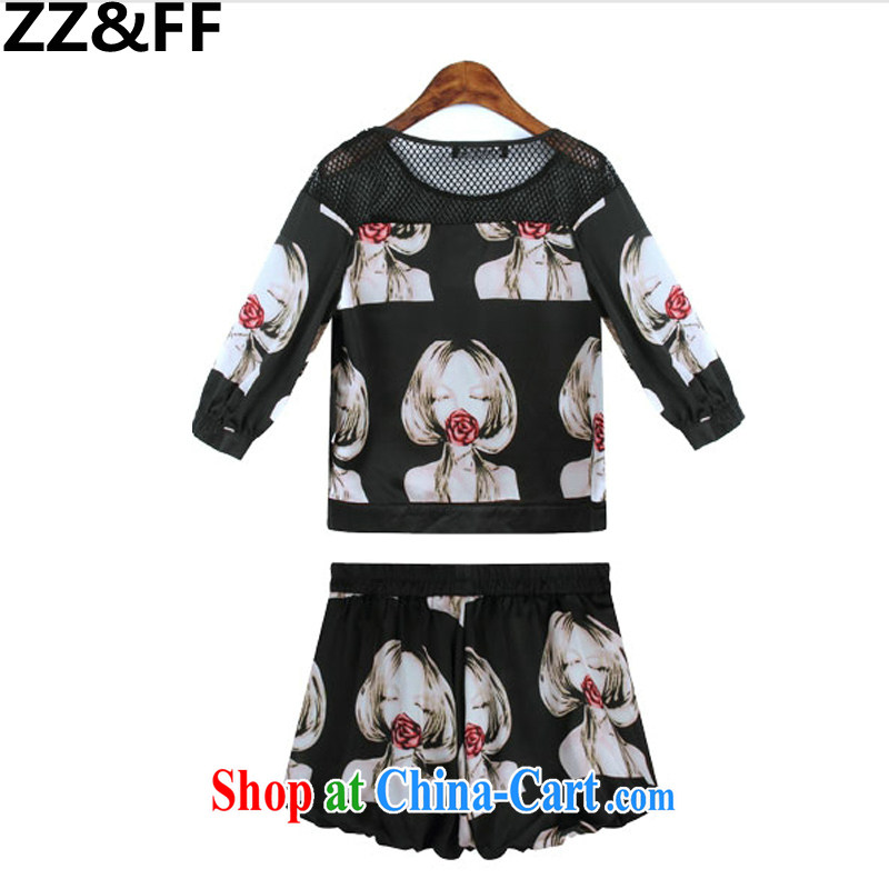 ZZ &FF summer 2015 new, larger female 200 Jack mm thick stylish stamp 7 cuff T shirts shorts Kit two-piece beauty pattern two-piece XXXXL (160 - 180 ) jack, ZZ &FF, shopping on the Internet