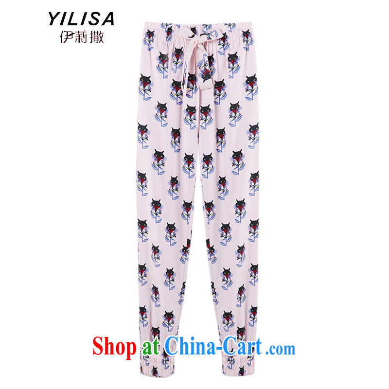 2015 YILISA in Europe and America, the female thick mm summer short-sleeved T-shirt and indeed graphics thin ice woven castor pants, trousers Leisure package M 322 Map Color XXXL for 150 - 170 jack, she sub-Saharan (YILISA), online shopping