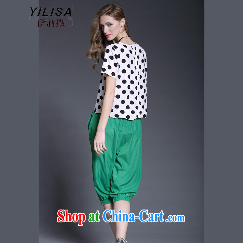 Europe YILISA larger female summer thick MM new retro dot sunscreen snow woven shirts T-shirts, 7 pants two-part kit Y 9052 Map Color XXXL, Ms. sub-Saharan (YILISA), and shopping on the Internet