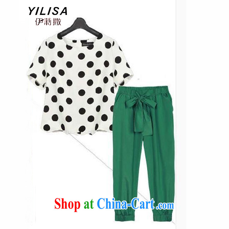 Europe YILISA larger female summer thick MM new retro dot sunscreen snow woven shirts T-shirts, 7 pants two-part kit Y 9052 Map Color XXXL, Ms. sub-Saharan (YILISA), and shopping on the Internet