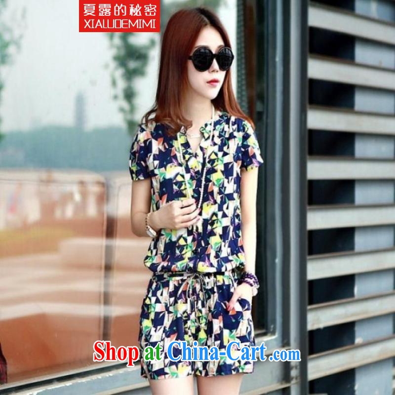 Summer terrace in 2015 secret-Trouser Press Video thin stamp short-sleeved shorts casual floral double-pants blue White Red 3 point a code XXXXL