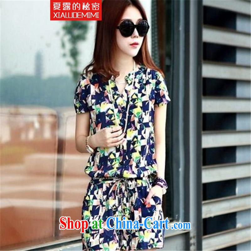 Summer terrace of the secret 2015-pants video thin stamp short sleeve shorts casual floral double-pants blue white red 3 corner-The Code XXXXL, summer terrace of the secret (SECRET OF CHARLOTTE), online shopping