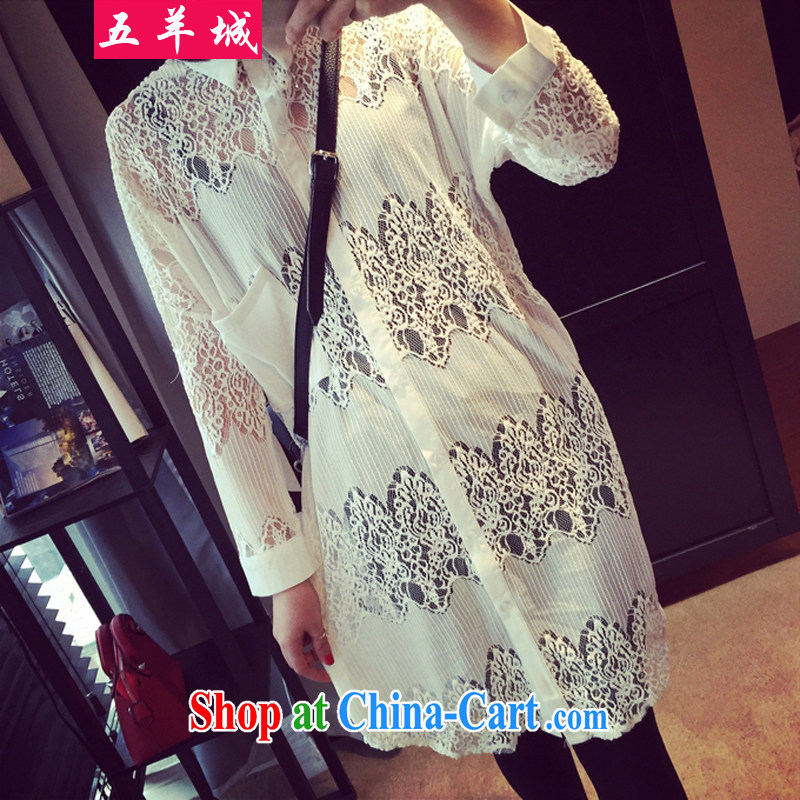 Five Rams City centers, women's edition lace shirt large, female snow woven shirts female sunscreen clothing thick mm long thin transparent breathable cardigan shirt 212 white XL