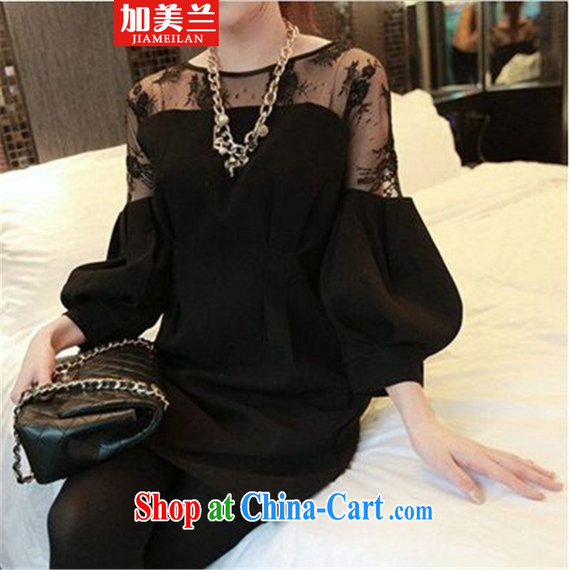 The United States, the 2015 code female thick mm video thin and thick lace shirt dress black large code XXXXL, the United States, (JIAMEILAN), shopping on the Internet