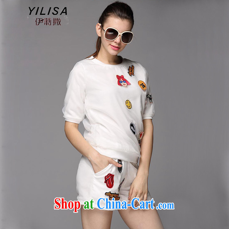 YILISA spring and summer with new European site small Hong Kong Wind thick MM large, female cute cartoon short-sleeved T-shirt shorts sport and leisure package Y 9070 black XXXL, Ms. sub-Saharan (YILISA), online shopping