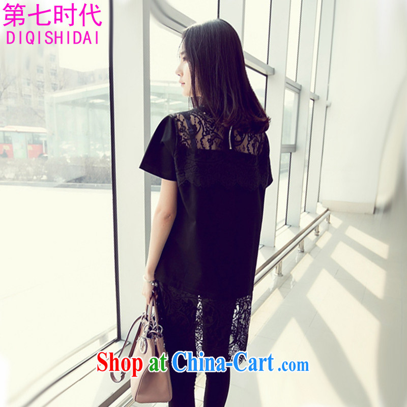 The first 7 times larger ladies dress Openwork 2015 summer and spring on 200 mm jack short-sleeved sweet graphics thin solid T-shirt T-shirt women 8505 black L, the first 7 times (DIQISHIDAI), online shopping