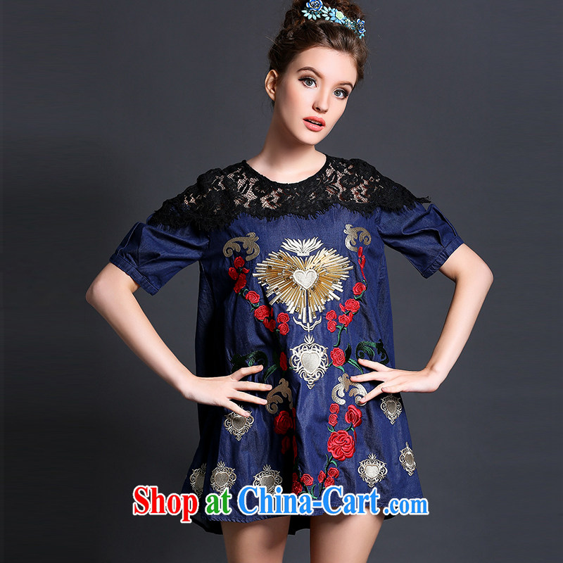 Emma summer 2015 new Europe the Code women mm thick, long, embroidered loose video thin dresses 200 Jack blue XXL _67 - 72 _ KG