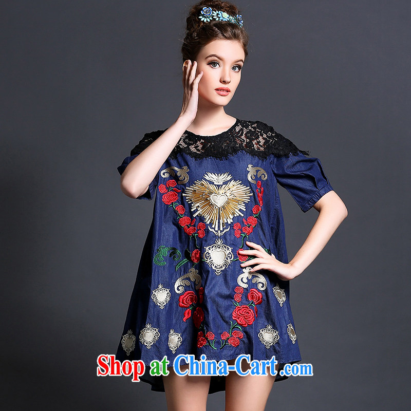 Emma summer 2015 new, the United States and Europe, women mm thick, long, embroidered loose video thin dresses 200 Jack blue XXL (67 - 72 KG), and colorful, and shopping on the Internet