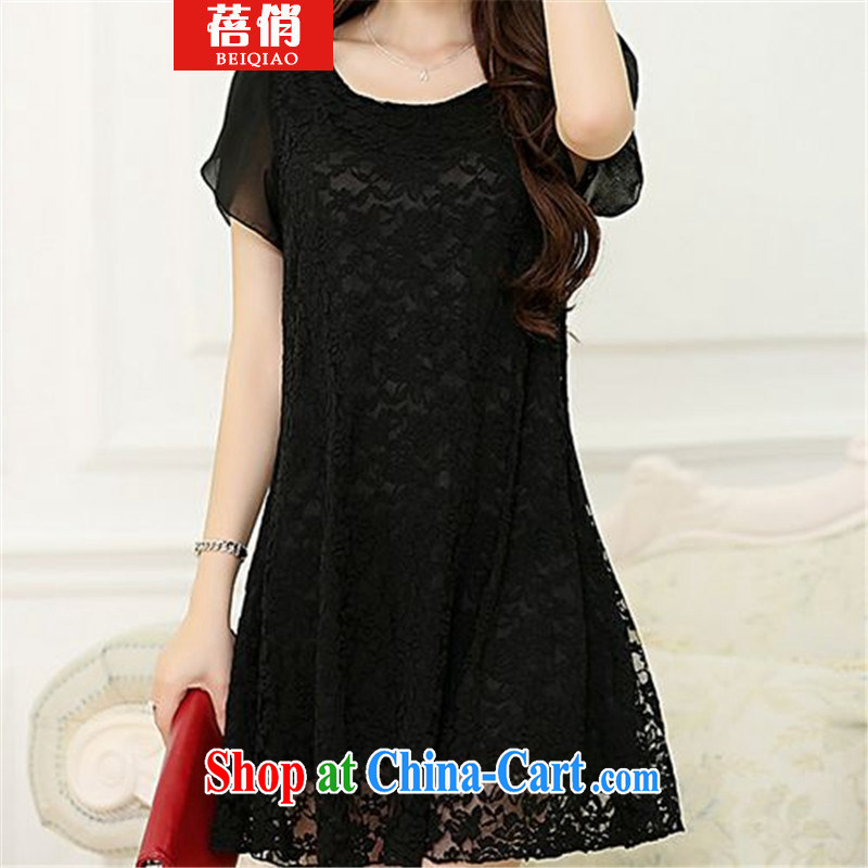 Mrs Ingrid 2015 is indeed the XL lace short-sleeved dress short-sleeved video thin female black large code XL, Pei, (BEIQIAO), shopping on the Internet