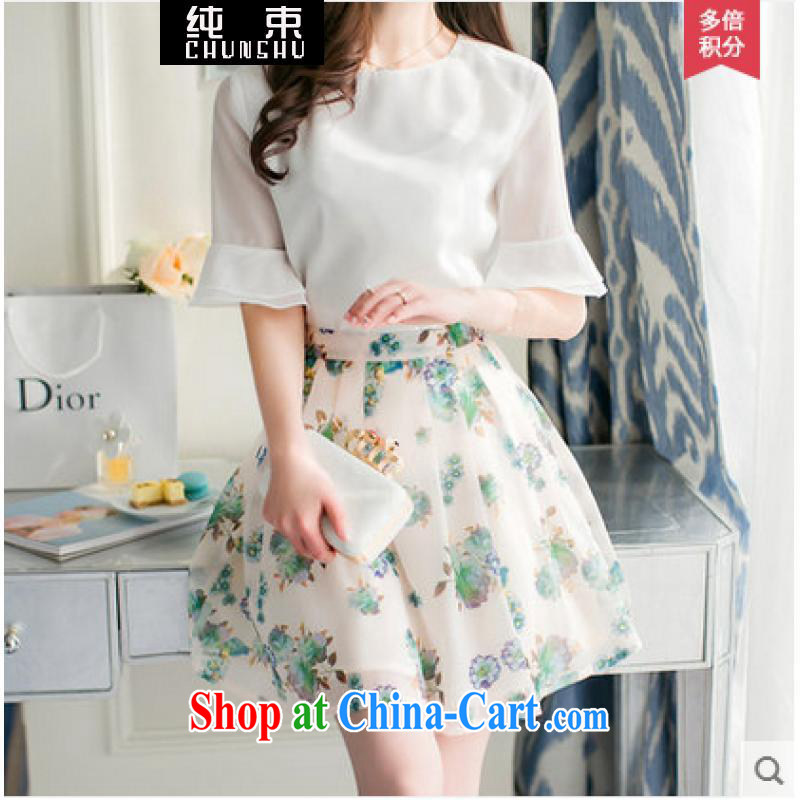 Pure beam 2015 female Korean two-piece stamp snow-woven dresses semi-dress and clothing green XL, pure beam (CHUNSHU), shopping on the Internet