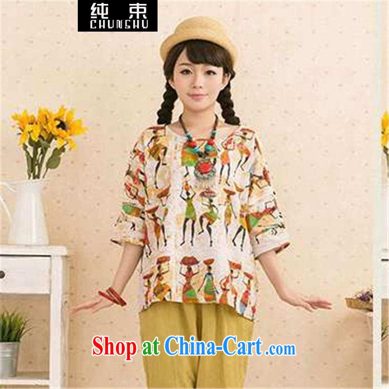 Pure beam 2015 leisure loose the Code and the Commission cotton arts stamp T pension picture color L 125 jack, pure beam (CHUNSHU), shopping on the Internet