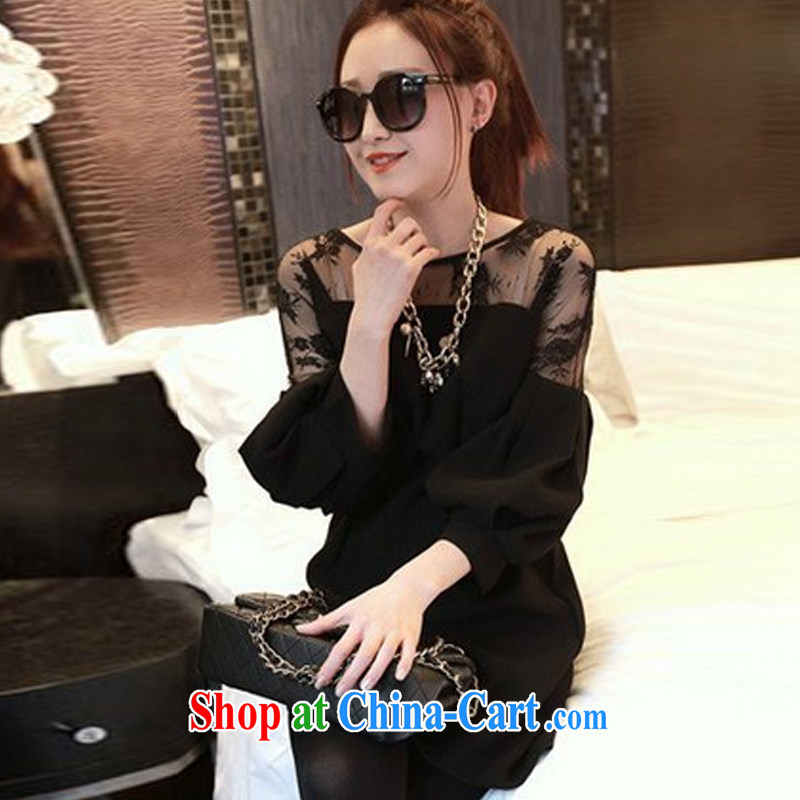 Love, Diana 2015 spring new Europe XL female thick MM loose video thin summer the fat lace T-shirt Dress Shirt Solid Solid Solid Black 5 XL, Diane (QINGDAINA), online shopping