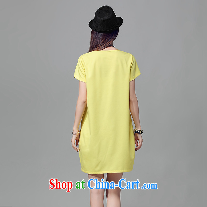 Yu Wei 2015 Julia larger female summer flocking stamp antique dresses simple and relaxed round-collar short-sleeve T-shirt girl Y 2053 black 4XL (recommendations 160 - 180 catties, jade, and shopping on the Internet