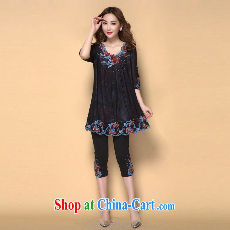 Kai Ting Connie 2015 summer new high-end expertise, Video thin hot drill nails Pearl embroidery two-piece with the Code girls blue 4 XL recommended weight 170 - 190 jack wear