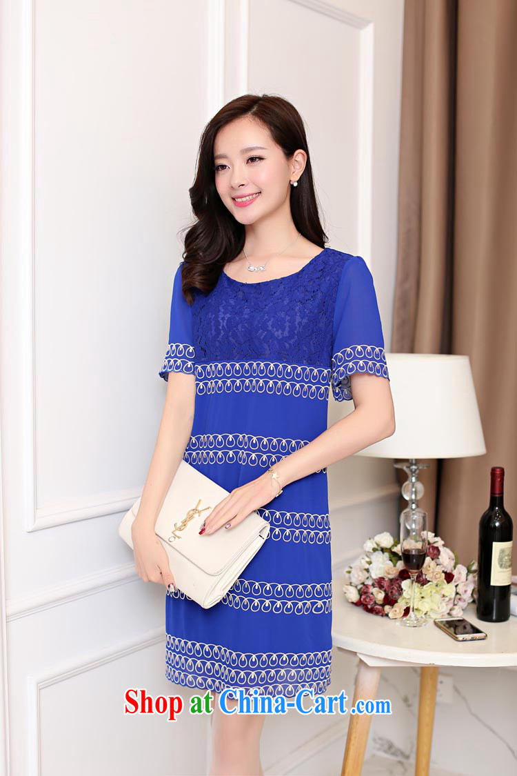 luxury of 2015 XL female loose video thin Korean version thick MM summer short-sleeved dresses snow-woven spell lace dresses girls royal blue 4 XL weight 160 - 175 pictures, price, brand platters! Elections are good character, the national distribution, so why buy now enjoy more preferential! Health