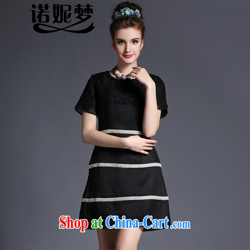 The Connie was a high-end European and American style short-sleeved lace dresses 2015 new summer is indeed the XL female 200 Jack mm thick graphics thin skirt G 675 black XXXXXL