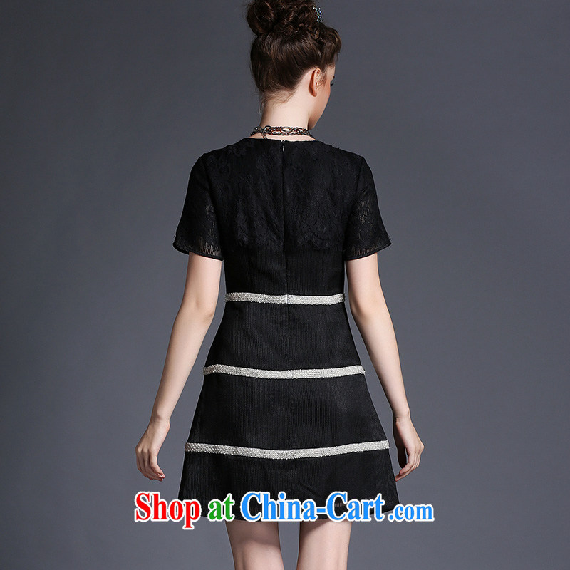 The Connie was a high-end European and American style short-sleeved lace dresses 2015 new summer is the XL female 200 Jack mm thick graphics thin skirt G 675 black XXXXXL, Anne's dream, online shopping