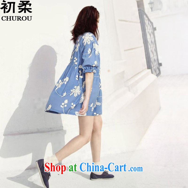 Flexible early 2015 the fertilizer XL women mm thick summer wear new, flexible graphics thin embroidery embroidered Dolls with relaxed dress 200 jack can be seen wearing a blue xxxxxL early, Sophie (CHUROU), online shopping