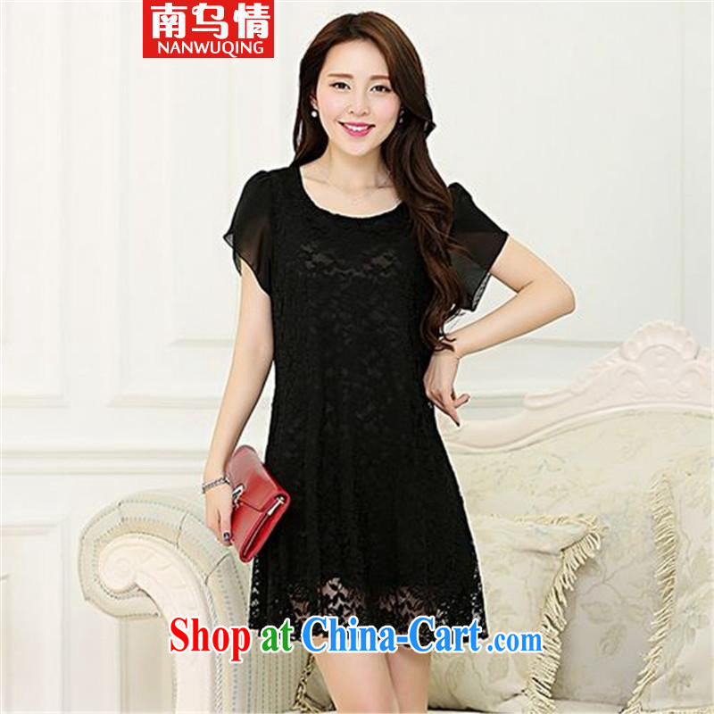 The Uzbekistan, 2015 and indeed XL lace short sleeve dress short-sleeved video thin female black large number 3 XL