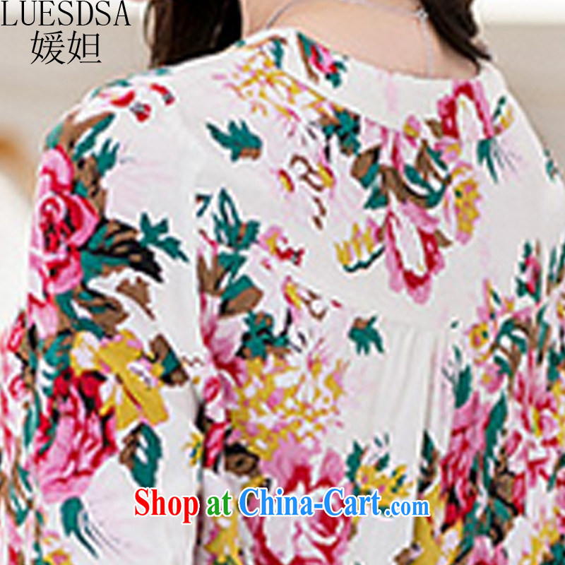 She now spring and summer with new and indeed XL blouses loose thick mm mask poverty video thin, long sleeves in cotton floral shirt shirt YD 145 meters white and green leaf 3 XL, Yuan (LUESDSA), online shopping