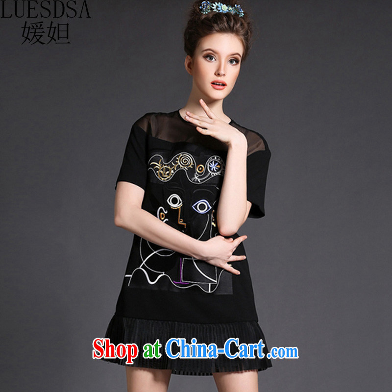 Yuan Zobaida Jalal 2015 spring and summer, the United States and Europe, the female loose mask poverty video thin short-sleeve embroidery flower mm thick snow woven dresses YD 146 black 3 XL, Yuan (LUESDSA), and shopping on the Internet