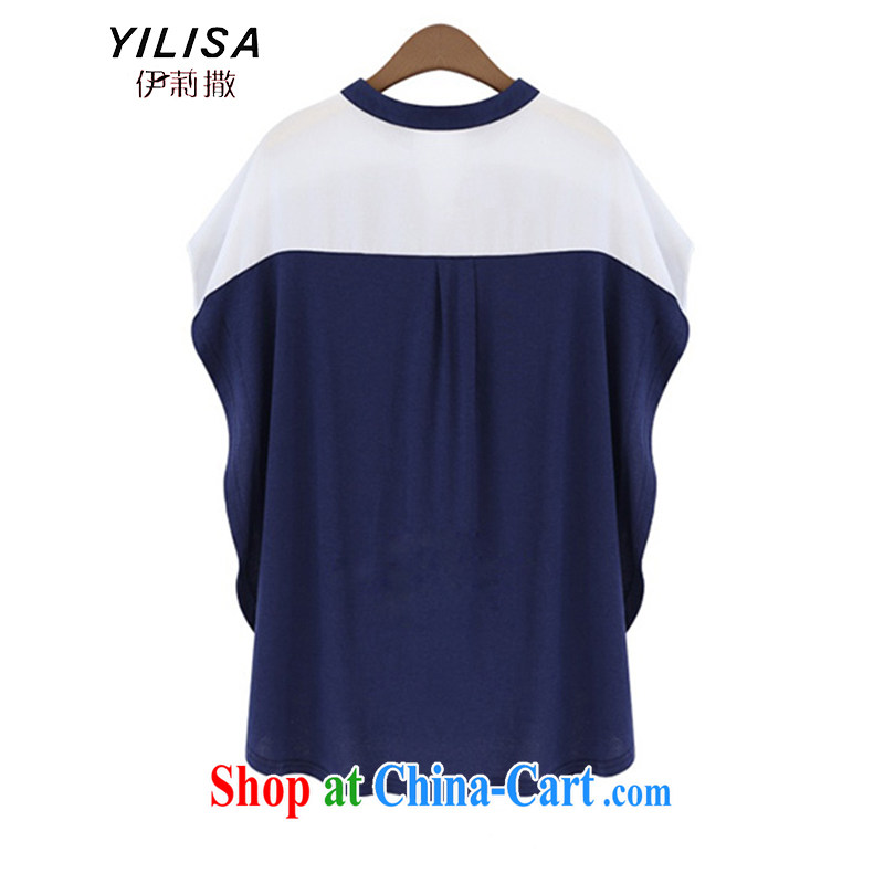 In Europe and America YILISA new larger blouses thick mm summer relaxed and stylish 100 in a long spell to hit color collar bat T-shirt K 862 dark blue 5 XL, Ms. sub-Saharan (YILISA), online shopping