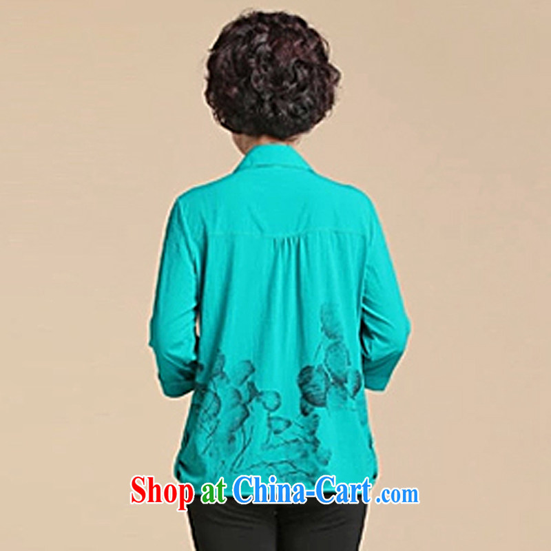 2015 Ousmile relaxed casual shirt solid middle-aged mother with stylish long-sleeved shirt in the elderly, female summer 165 blue XL, Ousmile, shopping on the Internet
