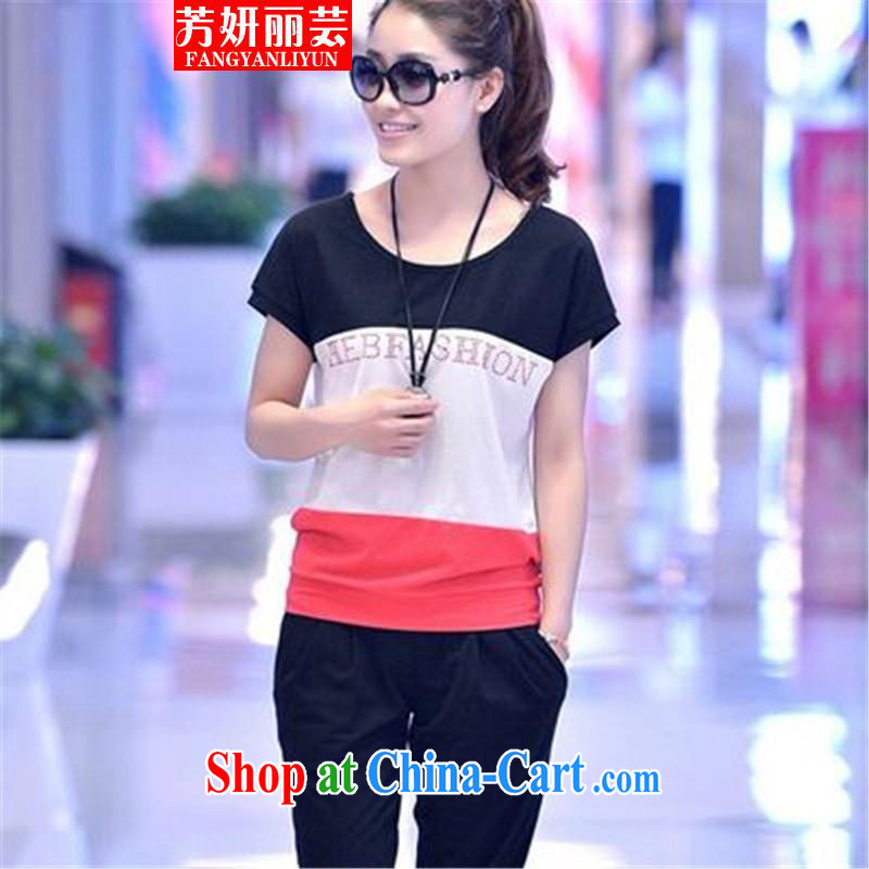 Fang Yu-na Lai-wan 20,157 pants sportswear Leisure package girls summer Korean liberal movement with short-sleeved sweater black XXL, Fang Yan Lai-wan, and shopping on the Internet