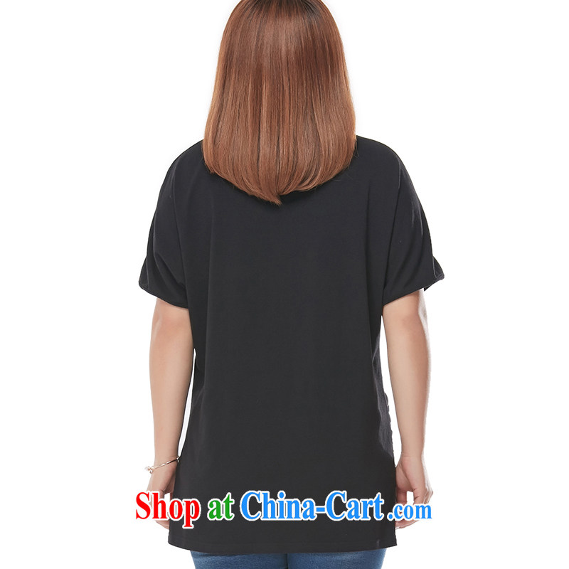 The MSSHE indeed increase, female short-sleeve T-shirt 2015 new summer card stamp round-collar short-sleeve shirt T 2839 black 4XL, Msshe, shopping on the Internet