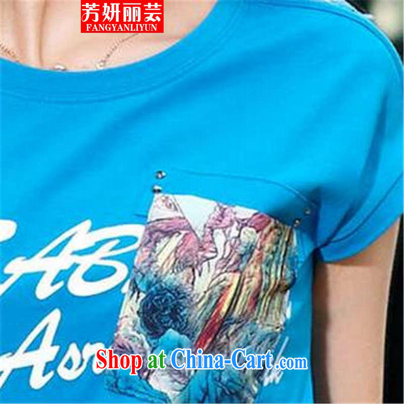 Fang Yu-na Lai-wan 2015 Korean female sweater Kit short-sleeved 7 pants sport and leisure package women's clothing summer blue XL, Fang Yan Lai-wan, and shopping on the Internet